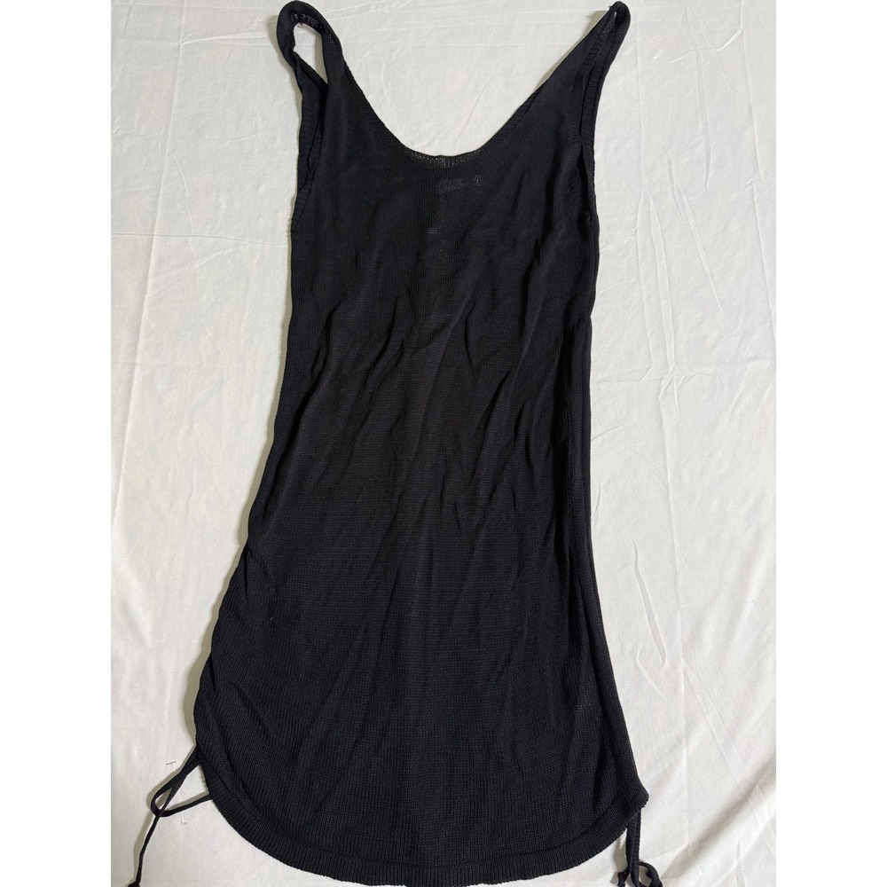 AIMAGE Black Knit Beach Cover Up Mini Dress Ruched Side Drawstring Small NEW